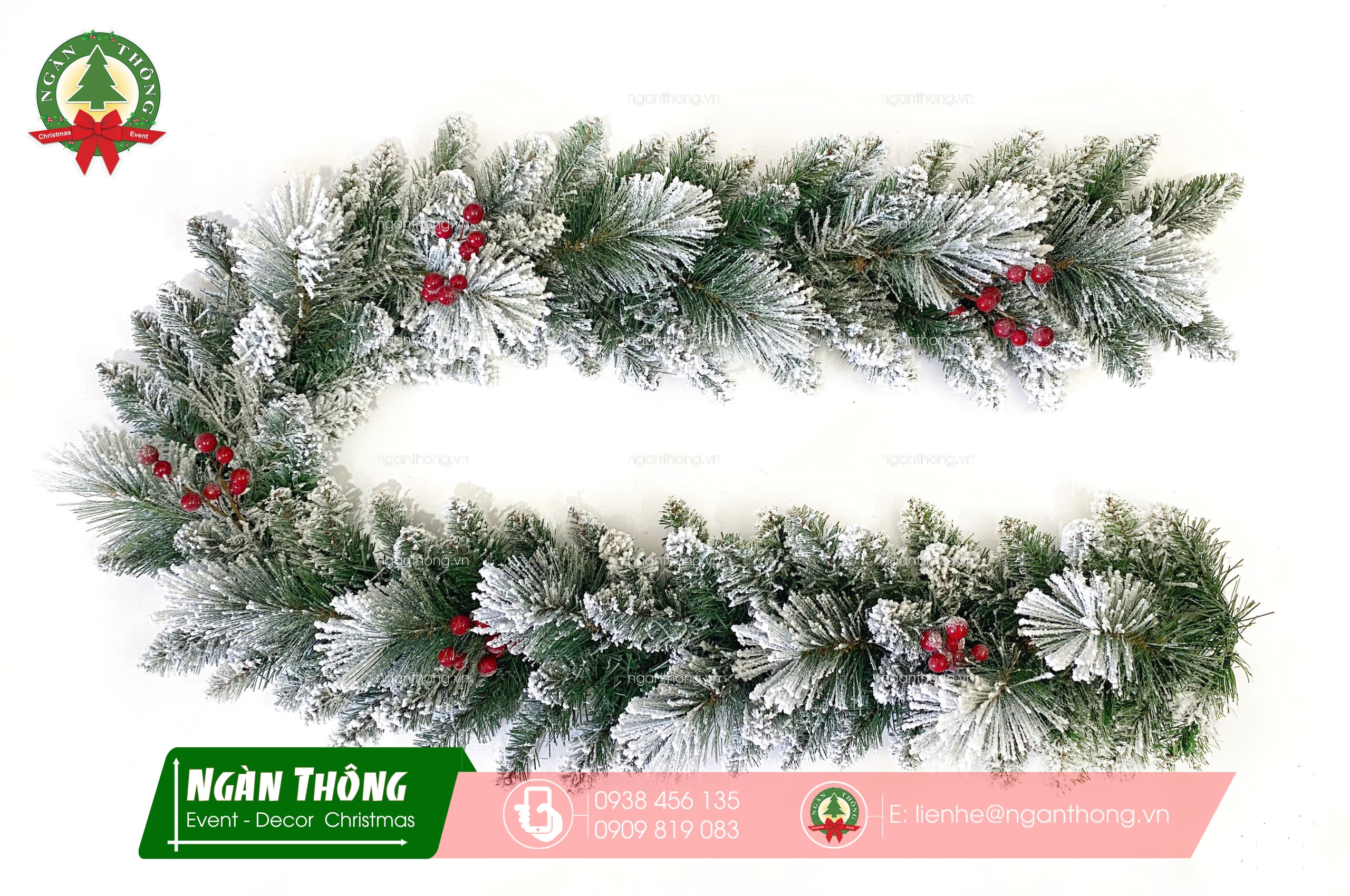 DÂY TRANG TRÍ 2 LOẠI LÁ PHỦ TUYẾT GẮN TRÁI ĐỎ