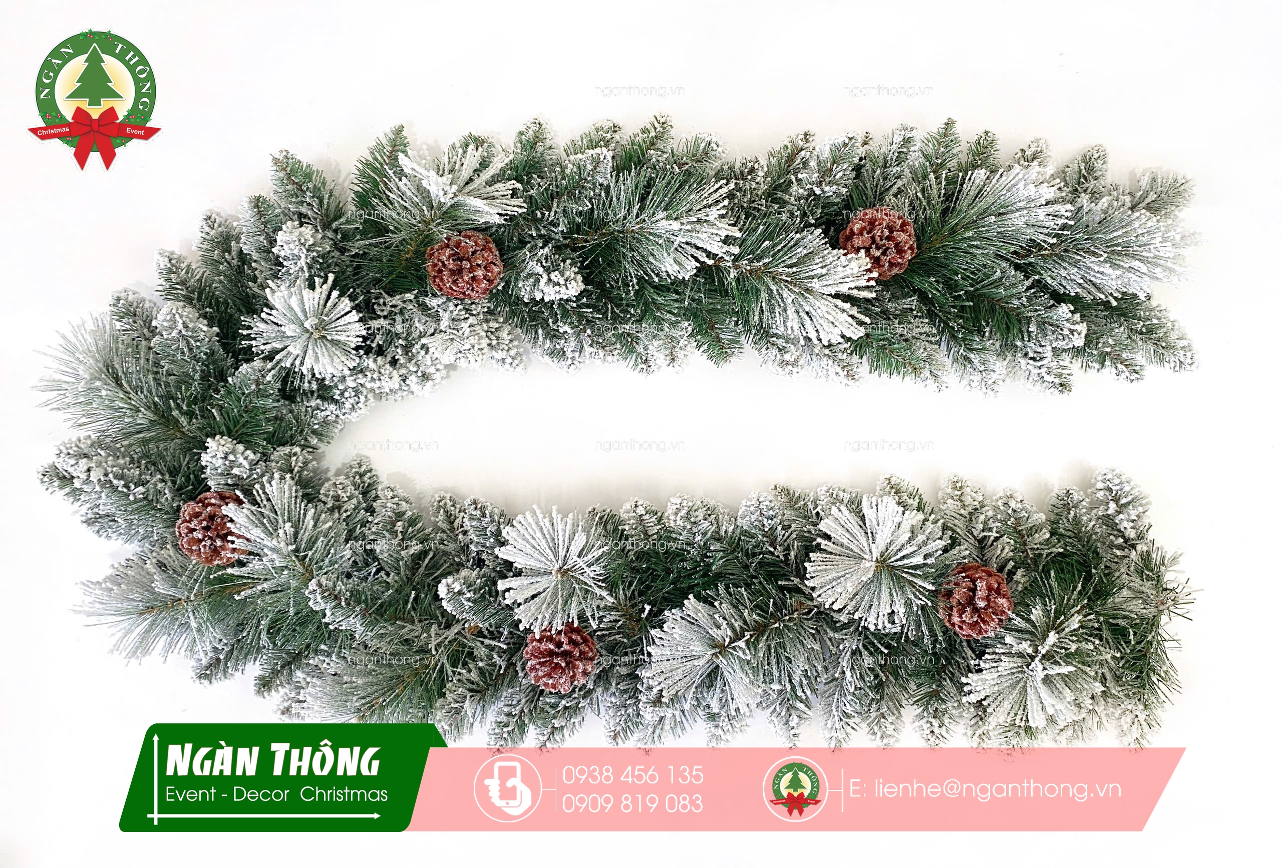 DÂY TRANG TRÍ 2 LOẠI LÁ PHỦ TUYẾT GẮN TRÁI THÔNG