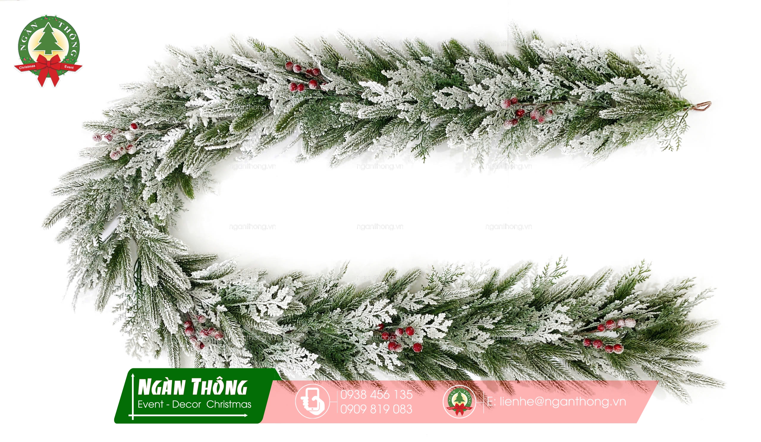 DÂY TRANG TRÍ PE 2 LOẠI LÁ PHỦ TUYẾT CÓ TRANG TRÍ